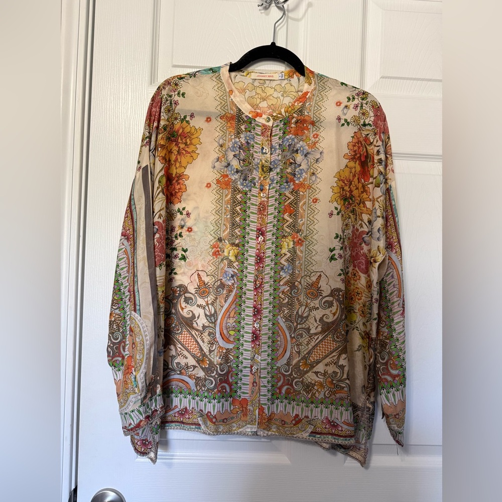 Johnny Was 100% Silk Button Down Tunic- S - Picture 2 of 9